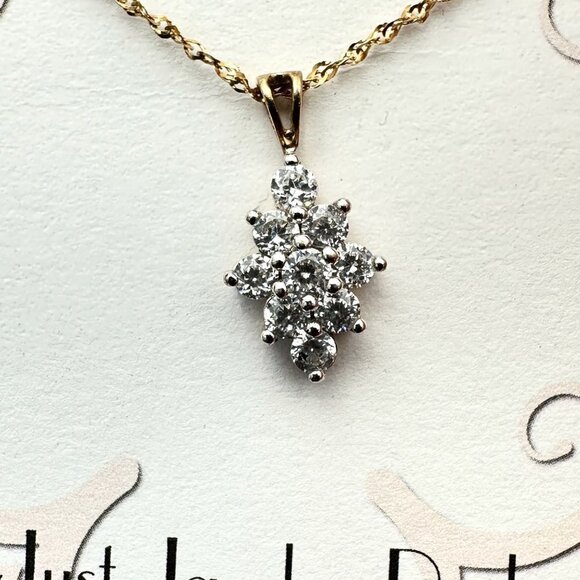 Womens Necklace 10k Yellow Gold Cluster Cubic Zirconia Pendant 20" Chain - Picture 3 of 6